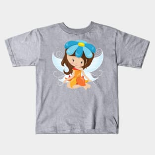 Cute Fairy, Magic Fairy, Brown Hair, Flowers Kids T-Shirt